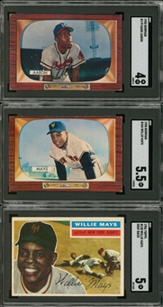 1954-1956 Topps and Bowman Hank Aaron and Willie Mays SGC-Graded Collection (4 Different)